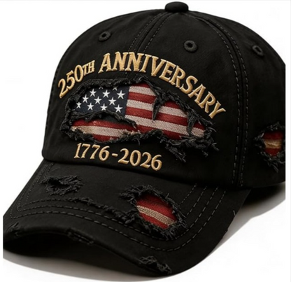 250th Anniversary USA Flag Vintage Denim Baseball Cap – 1776–2026