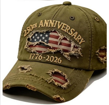 250th Anniversary USA Flag Vintage Denim Baseball Cap – 1776–2026