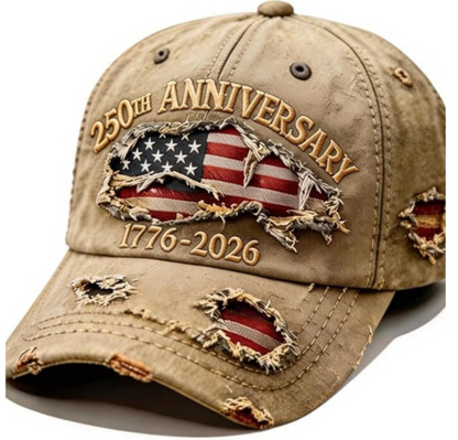 250th Anniversary USA Flag Vintage Denim Baseball Cap – 1776–2026
